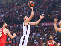 Nikola Mirotic of EA7 Emporio Armani Milan plays during the Euroleague, Round 3 match between Olympiacos Piraeus and EA7 Emporio Armani Mila...