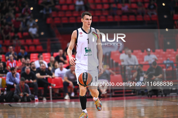 Neno Dimitrijevic of EA7 Emporio Armani Milan plays during the Euroleague, Round 3 match between Olympiacos Piraeus and EA7 Emporio Armani M...