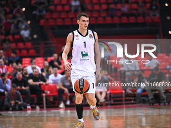 Neno Dimitrijevic of EA7 Emporio Armani Milan plays during the Euroleague, Round 3 match between Olympiacos Piraeus and EA7 Emporio Armani M...