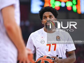 Shaquielle Mckissic of Olympiacos Piraeus plays during the Euroleague, Round 3 match between Olympiacos Piraeus and EA7 Emporio Armani Milan...