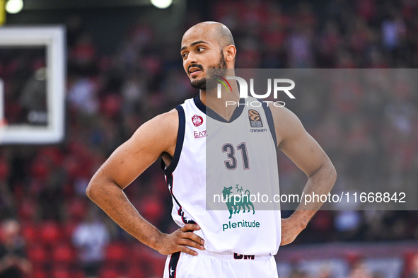 Shavon Shields of EA7 Emporio Armani Milan plays during the Euroleague, Round 3 match between Olympiacos Piraeus and EA7 Emporio Armani Mila...