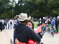 A woman is comforted by someone after Indigenous demonstrators clash with police near the U.S. Capitol in Washington, D.C. on October 15, 20...