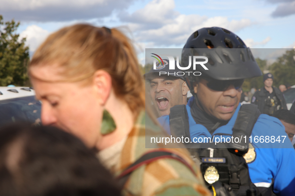 Indigenous demonstrators clash with police near the U.S. Capitol in Washington, D.C. on October 15, 2024 after U.S. Park Police attempt to c...