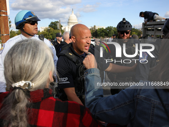 Indigenous demonstrators clash with police near the U.S. Capitol in Washington, D.C. on October 15, 2024 after U.S. Park Police attempt to c...