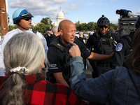 Indigenous demonstrators clash with police near the U.S. Capitol in Washington, D.C. on October 15, 2024 after U.S. Park Police attempt to c...