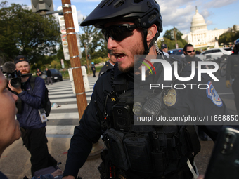 Indigenous demonstrators clash with police near the U.S. Capitol in Washington, D.C. on October 15, 2024 after U.S. Park Police attempt to c...