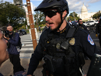 Indigenous demonstrators clash with police near the U.S. Capitol in Washington, D.C. on October 15, 2024 after U.S. Park Police attempt to c...