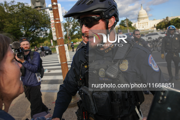 Indigenous demonstrators clash with police near the U.S. Capitol in Washington, D.C. on October 15, 2024 after U.S. Park Police attempt to c...