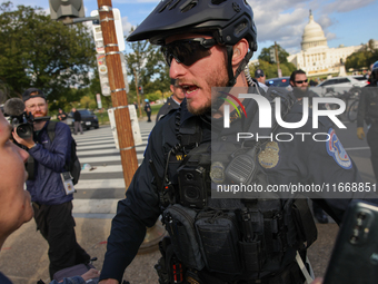 Indigenous demonstrators clash with police near the U.S. Capitol in Washington, D.C. on October 15, 2024 after U.S. Park Police attempt to c...