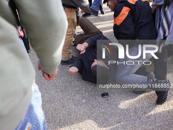 Indigenous demonstrators clash with police near the U.S. Capitol in Washington, D.C. on October 15, 2024 after U.S. Park Police attempt to c...