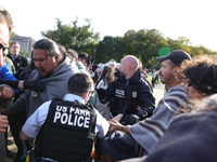 Indigenous demonstrators clash with police near the U.S. Capitol in Washington, D.C. on October 15, 2024 after U.S. Park Police attempt to c...