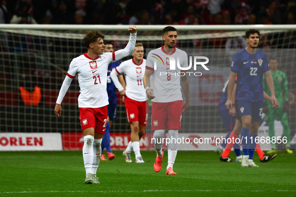 Nicola Zalewski of Poland celebrates the goal during UEFA Nations League football match Poland - Croatia at National Stadium in Warsaw, Pola...