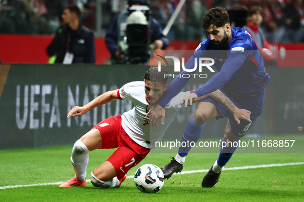 Kacper Urbanski of Poland and Josko Gvardiol of Croatia during UEFA Nations League football match Poland - Croatia at National Stadium in Wa...