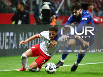 Kacper Urbanski of Poland and Josko Gvardiol of Croatia during UEFA Nations League football match Poland - Croatia at National Stadium in Wa...