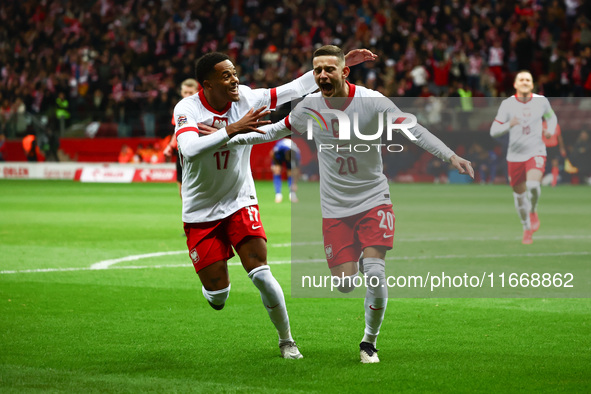 Michael Ameyew and Sebastian Szymanski of Poland celebrate the goal during UEFA Nations League football match Poland - Croatia at National S...