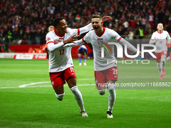 Michael Ameyew and Sebastian Szymanski of Poland celebrate the goal during UEFA Nations League football match Poland - Croatia at National S...