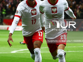 Michael Ameyew and Sebastian Szymanski of Poland celebrate the goal during UEFA Nations League football match Poland - Croatia at National S...