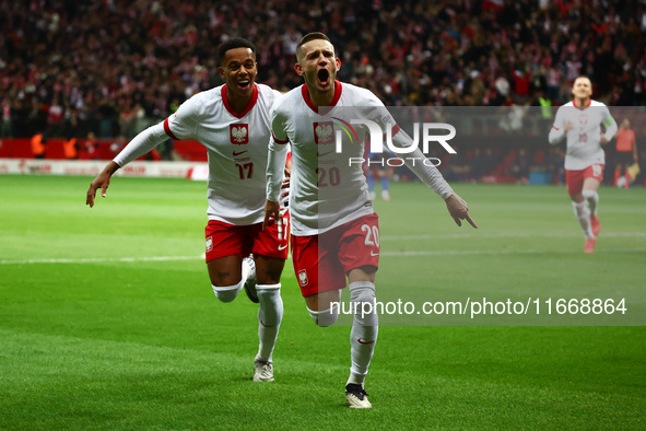 Michael Ameyew and Sebastian Szymanski of Poland celebrate the goal during UEFA Nations League football match Poland - Croatia at National S...