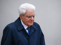 President of Italy, Sergio Mattarella attends a welcome ceremony during the Arraiolos Group meeting at the Wawel Royal Castle in Krakow, Pol...