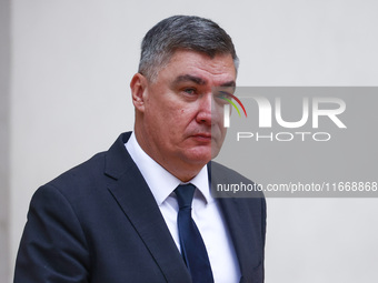 Croatia's President Zoran Milanovic attends a welcome ceremony during the Arraiolos Group meeting at the Wawel Royal Castle in Krakow, Polan...