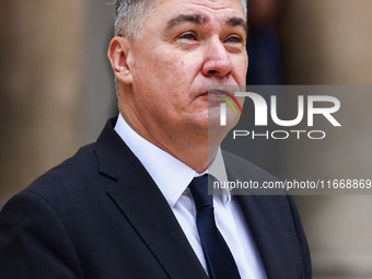 Croatia's President Zoran Milanovic attends a welcome ceremony during the Arraiolos Group meeting at the Wawel Royal Castle in Krakow, Polan...