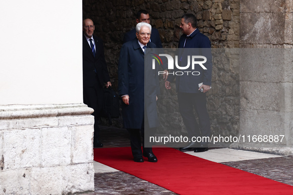 President of Italy, Sergio Mattarella attends a welcome ceremony during the Arraiolos Group meeting at the Wawel Royal Castle in Krakow, Pol...