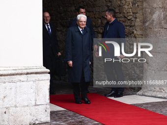 President of Italy, Sergio Mattarella attends a welcome ceremony during the Arraiolos Group meeting at the Wawel Royal Castle in Krakow, Pol...