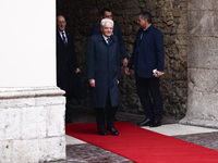 President of Italy, Sergio Mattarella attends a welcome ceremony during the Arraiolos Group meeting at the Wawel Royal Castle in Krakow, Pol...