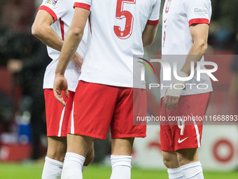 Jakub Kiwior , Jan Bednarek , Robert Lewandowski  during UEFA Nations League match Poland vs Croatia in Warsaw Poland on 15 October 2024. (