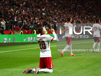 Sebastian Szymanski of Poland celebrates the goal during UEFA Nations League football match Poland - Croatia at National Stadium in Warsaw,...