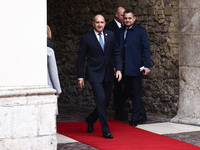 Bulgaria's President Rumen Radev attends a welcome ceremony during the Arraiolos Group meeting at the Wawel Royal Castle in Krakow, Poland,...