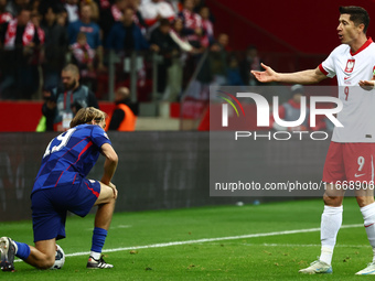 Robert Lewandowski of Poland during UEFA Nations League football match Poland - Croatia at National Stadium in Warsaw, Poland on October 15,...