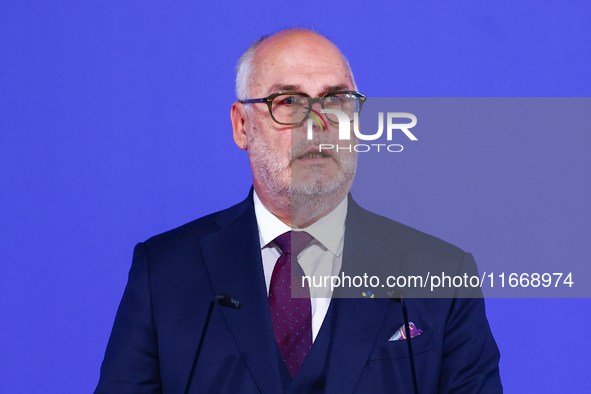 Estonia's President Alar Karis speaks at the press conference during the Arraiolos Group meeting at the Wawel Royal Castle in Krakow, Poland...