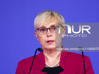 Slovenia's President Natasa Pirc Musar speaks at the press conference during the Arraiolos Group meeting at the Wawel Royal Castle in Krakow...