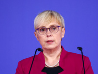 Slovenia's President Natasa Pirc Musar speaks at the press conference during the Arraiolos Group meeting at the Wawel Royal Castle in Krakow...