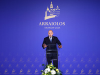 Rumen Radev, President of Bulgaria, speaks at the press conference during the Arraiolos Group meeting at the Wawel Royal Castle in Krakow, P...