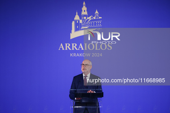 Estonia's President Alar Karis speaks at the press conference during the Arraiolos Group meeting at the Wawel Royal Castle in Krakow, Poland...