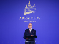 Estonia's President Alar Karis speaks at the press conference during the Arraiolos Group meeting at the Wawel Royal Castle in Krakow, Poland...