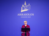 Slovenia's President Natasa Pirc Musar speaks at the press conference during the Arraiolos Group meeting at the Wawel Royal Castle in Krakow...