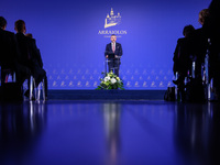 Slovakia's President Peter Pellegrini speaks at the press conference during the Arraiolos Group meeting at the Wawel Royal Castle in Krakow,...