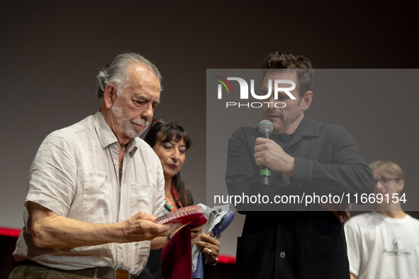 Director Francis Ford Coppola and actor Matt Dillon attend the Francis Ford Coppola Masterclass during the 19th Rome Film Festival at Sala S...