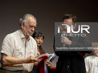 Director Francis Ford Coppola and actor Matt Dillon attend the Francis Ford Coppola Masterclass during the 19th Rome Film Festival at Sala S...