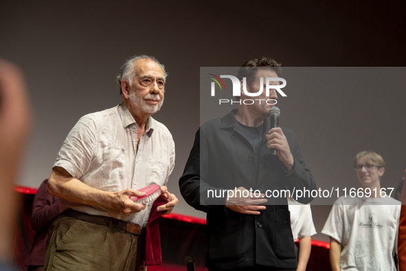 Director Francis Ford Coppola and actor Matt Dillon attend the Francis Ford Coppola Masterclass during the 19th Rome Film Festival at Sala S...