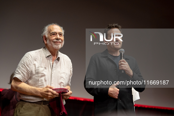 Director Francis Ford Coppola and actor Matt Dillon attend the Francis Ford Coppola Masterclass during the 19th Rome Film Festival at Sala S...