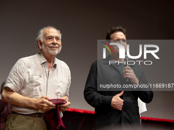 Director Francis Ford Coppola and actor Matt Dillon attend the Francis Ford Coppola Masterclass during the 19th Rome Film Festival at Sala S...