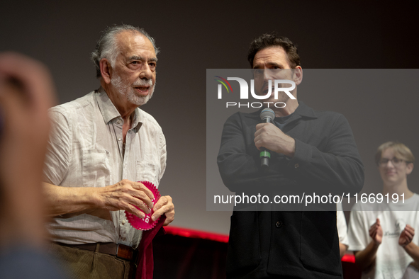 Director Francis Ford Coppola and actor Matt Dillon attend the Francis Ford Coppola Masterclass during the 19th Rome Film Festival at Sala S...