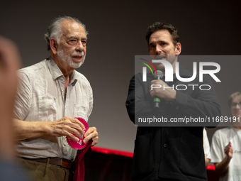 Director Francis Ford Coppola and actor Matt Dillon attend the Francis Ford Coppola Masterclass during the 19th Rome Film Festival at Sala S...