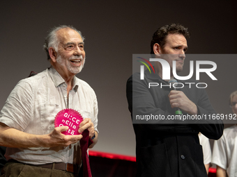 Director Francis Ford Coppola and actor Matt Dillon attend the Francis Ford Coppola Masterclass during the 19th Rome Film Festival at Sala S...