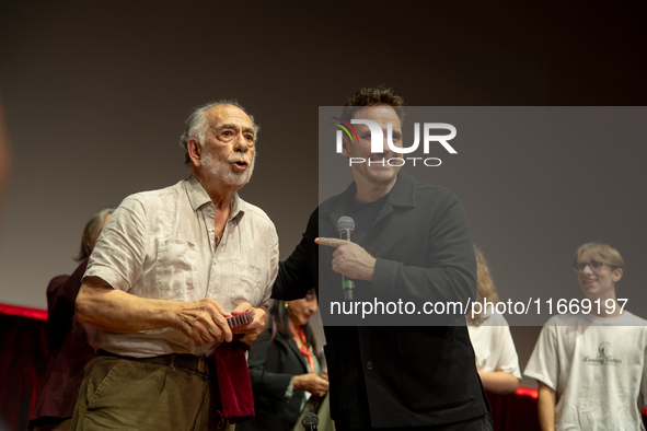 Director Francis Ford Coppola and actor Matt Dillon attend the Francis Ford Coppola Masterclass during the 19th Rome Film Festival at Sala S...