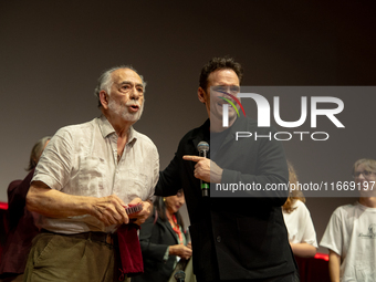 Director Francis Ford Coppola and actor Matt Dillon attend the Francis Ford Coppola Masterclass during the 19th Rome Film Festival at Sala S...